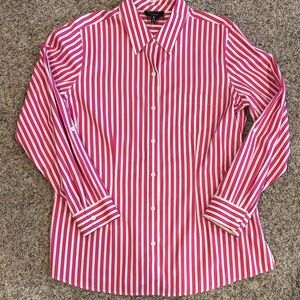 66. Foxcroft Women's Pink and White Striped Fitted Button Down Shirt